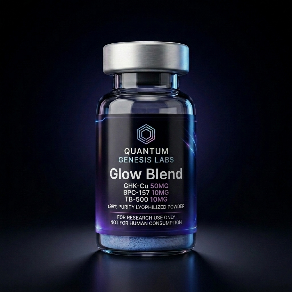 Glow Blend GHK-Cu 50MG + BPC-157 10MG + TB-500 10MG — premium research peptide vial by Quantum Genesis Labs